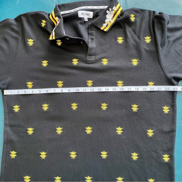 RS1NE Men's 3XL Black Bug Bumblebee Polo Shirt Embroidered Band Sleeves - Picture 4 of 10
